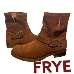 Frye Chestnut Suede Buckle Ankle Boots